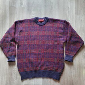 Vintage Pitlochry Wool Sweater M Red & Blue Plaid Made In UK